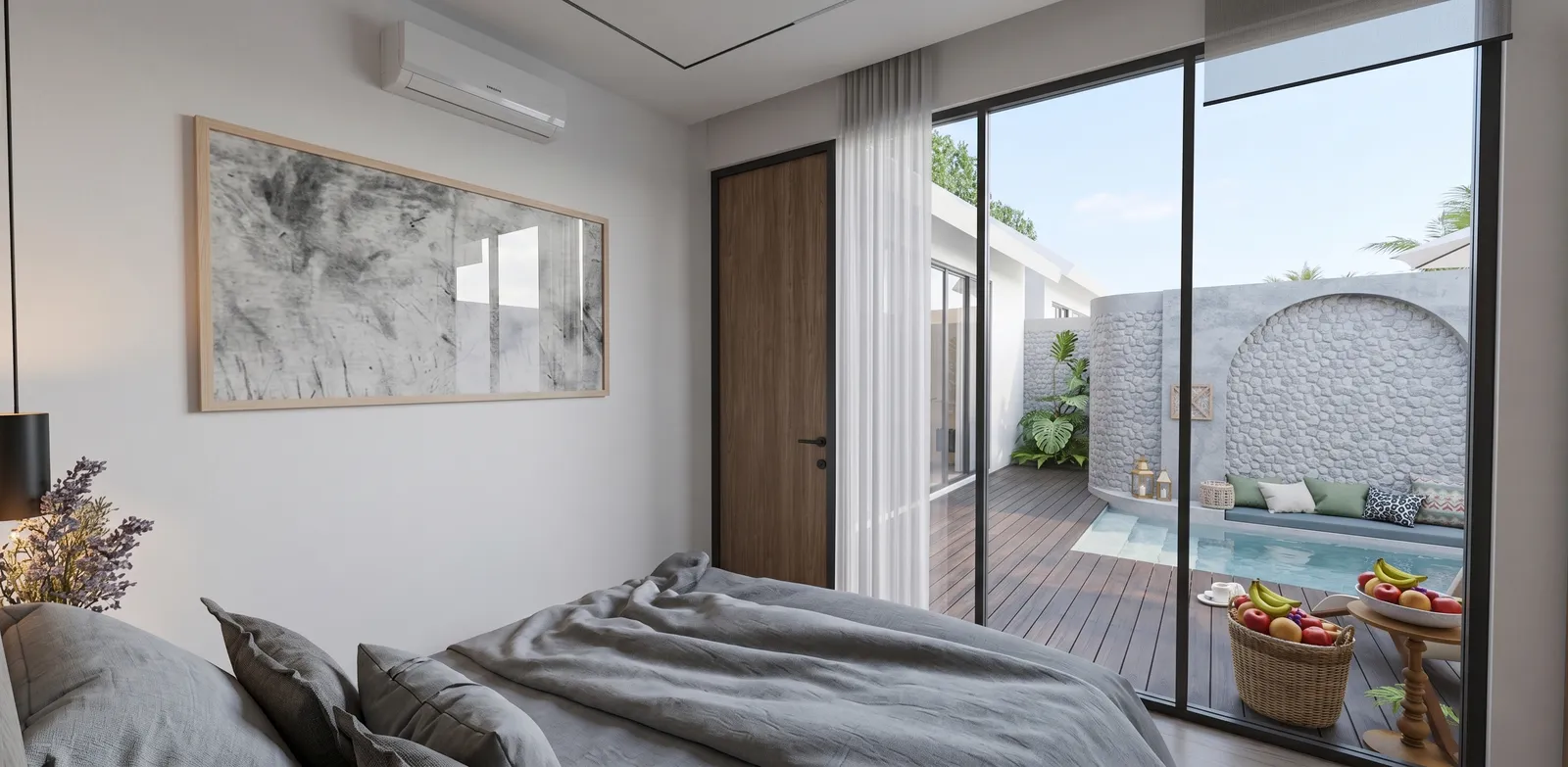 Seminyak Residence — спальня с выходом в сад